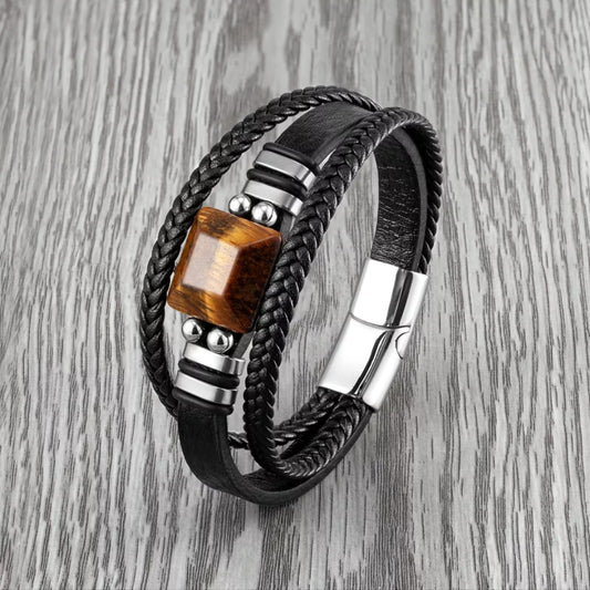 Tiger's Eye 3 Layer Stainless Steel Bracelet