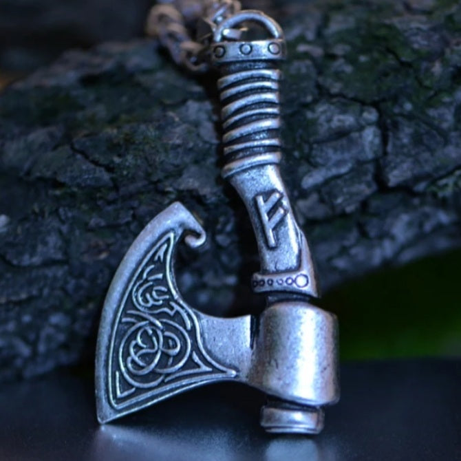 Norse Viking Younger Futhark Axe Necklace