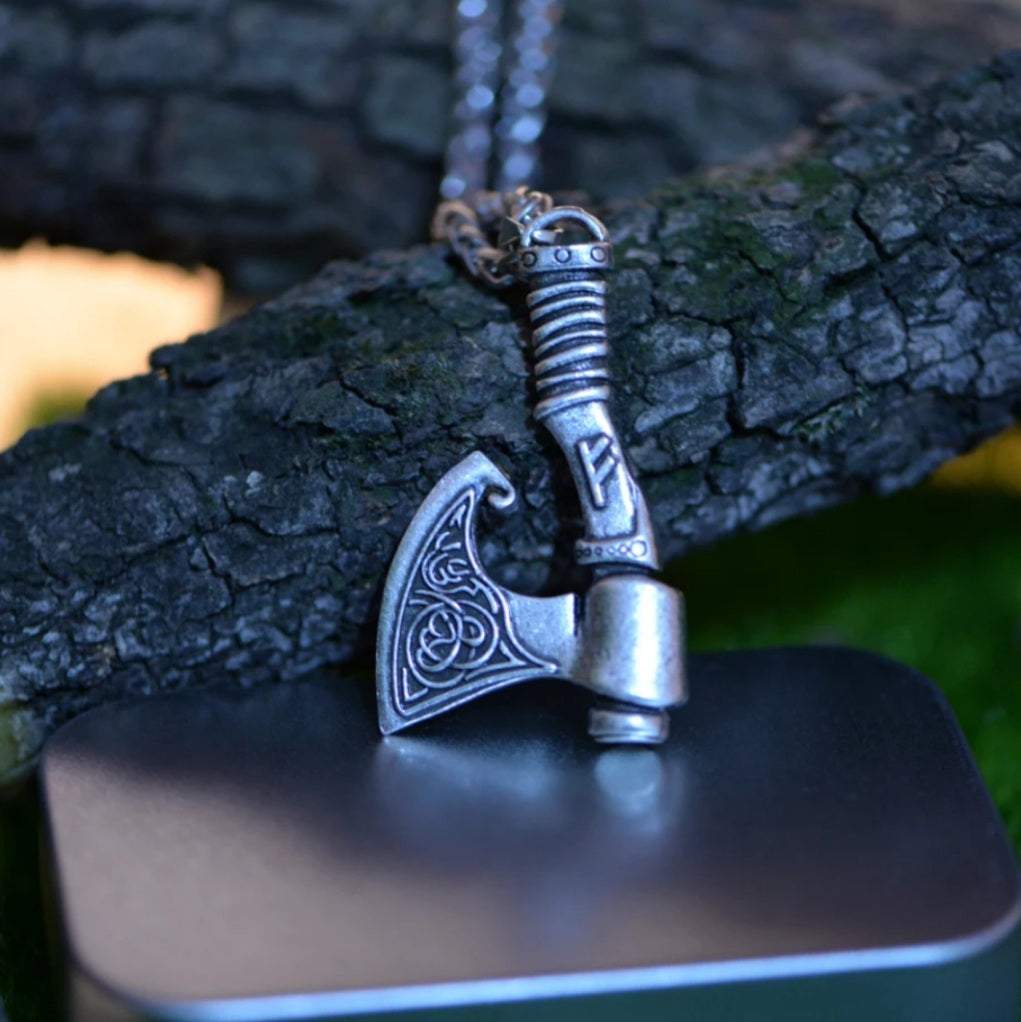 Norse Viking Younger Futhark Axe Necklace