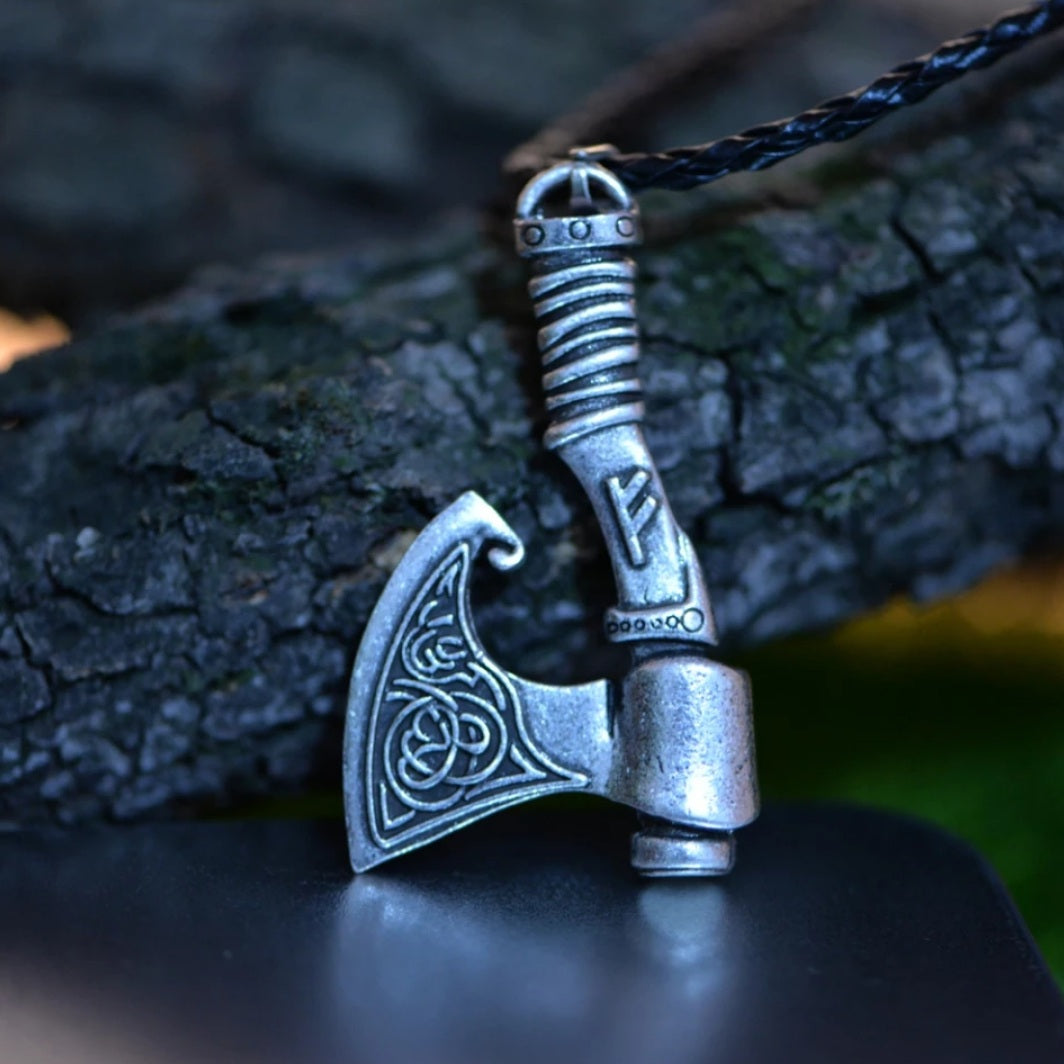 Norse Viking Younger Futhark Axe Necklace