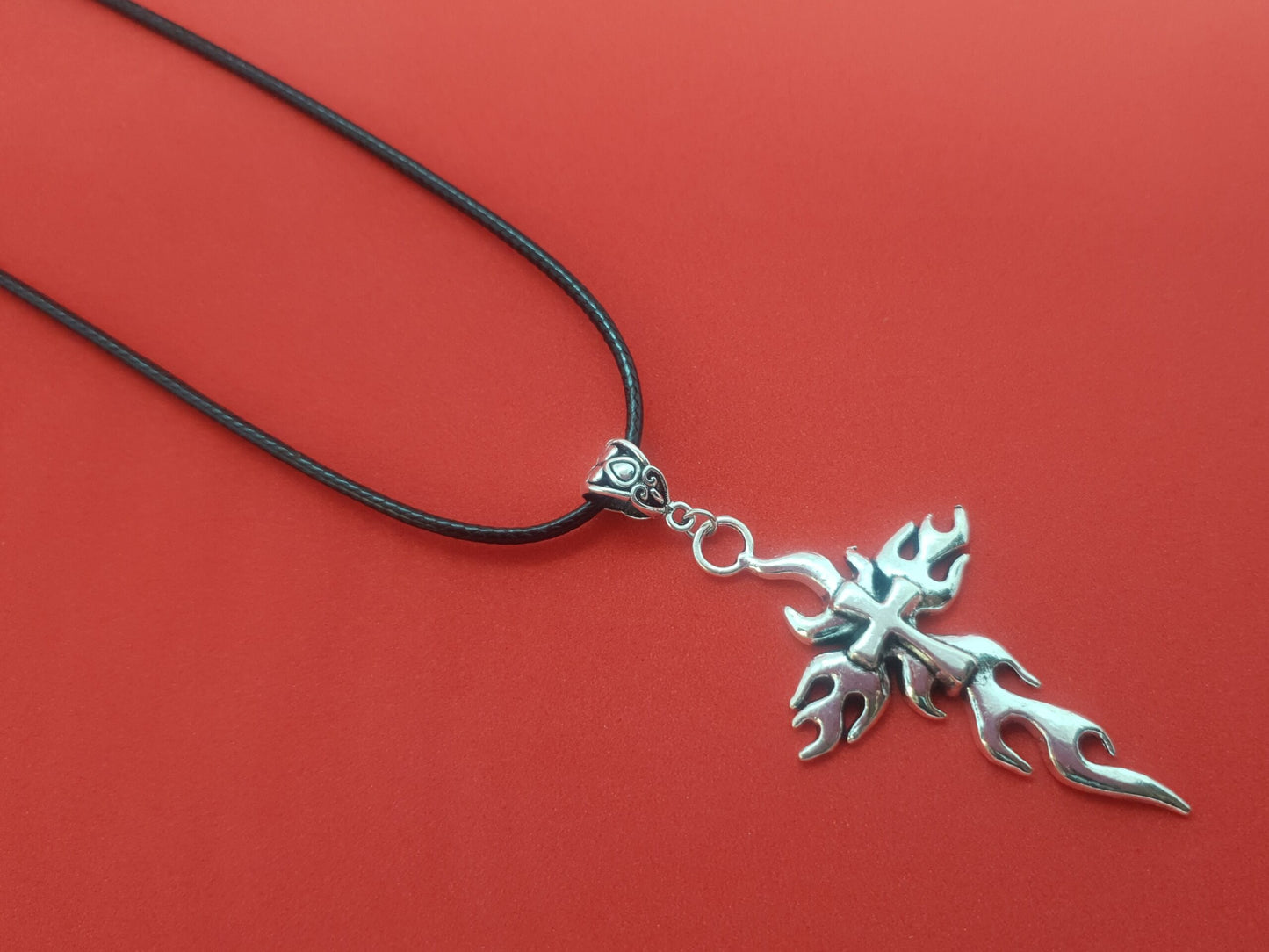 Silver Flaming Cross Necklace