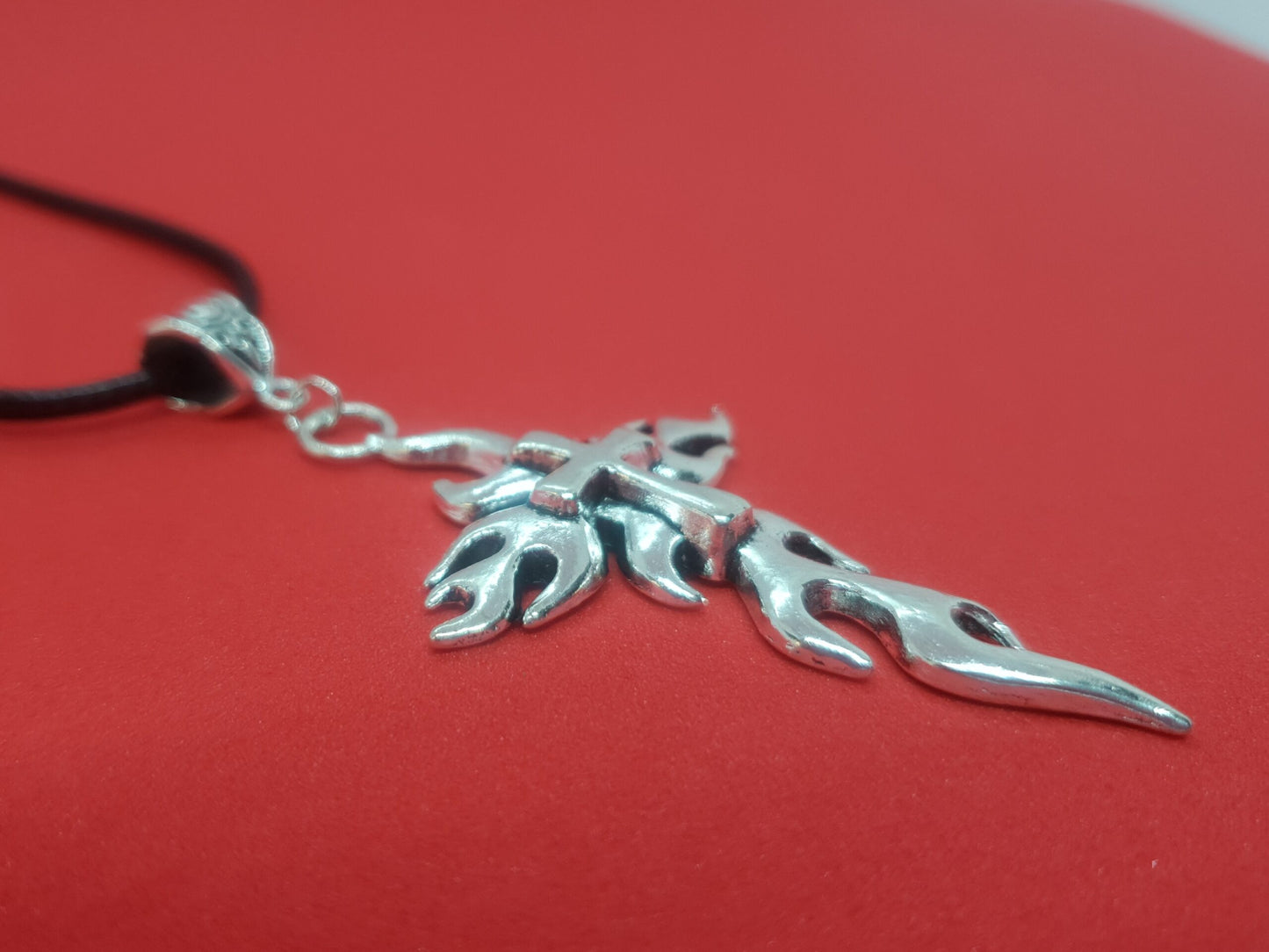 Silver Flaming Cross Necklace