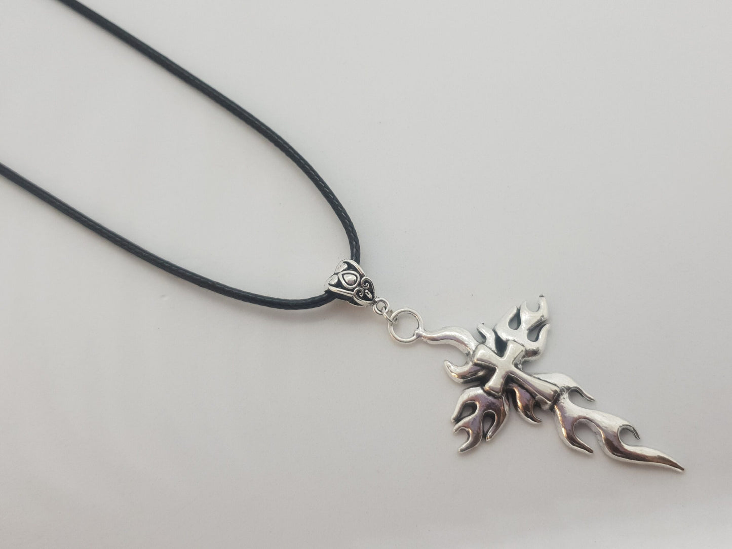 Silver Flaming Cross Necklace