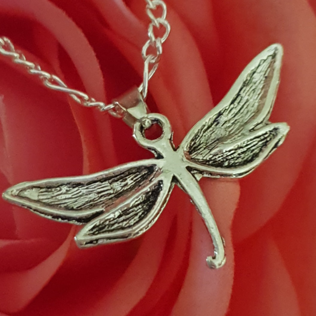 Antique Silver Dragonfly Necklace