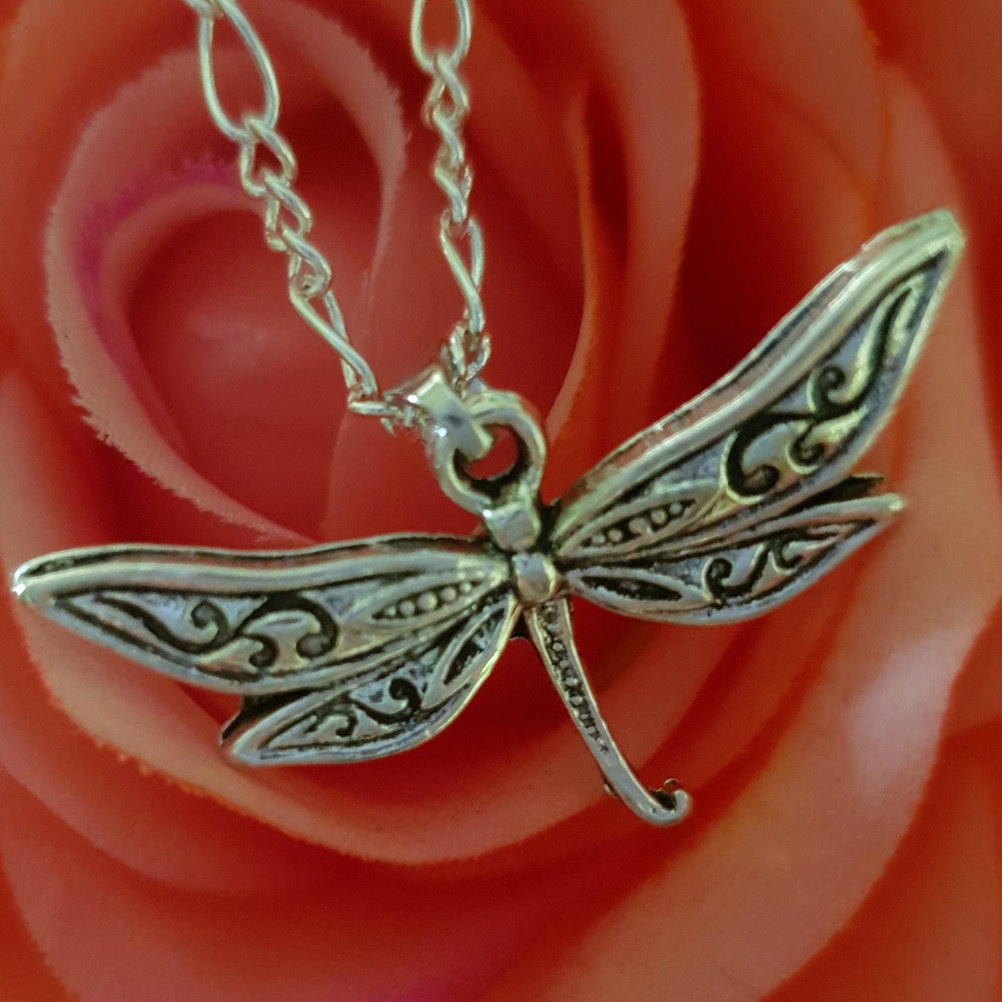 Antique Silver Dragonfly Necklace