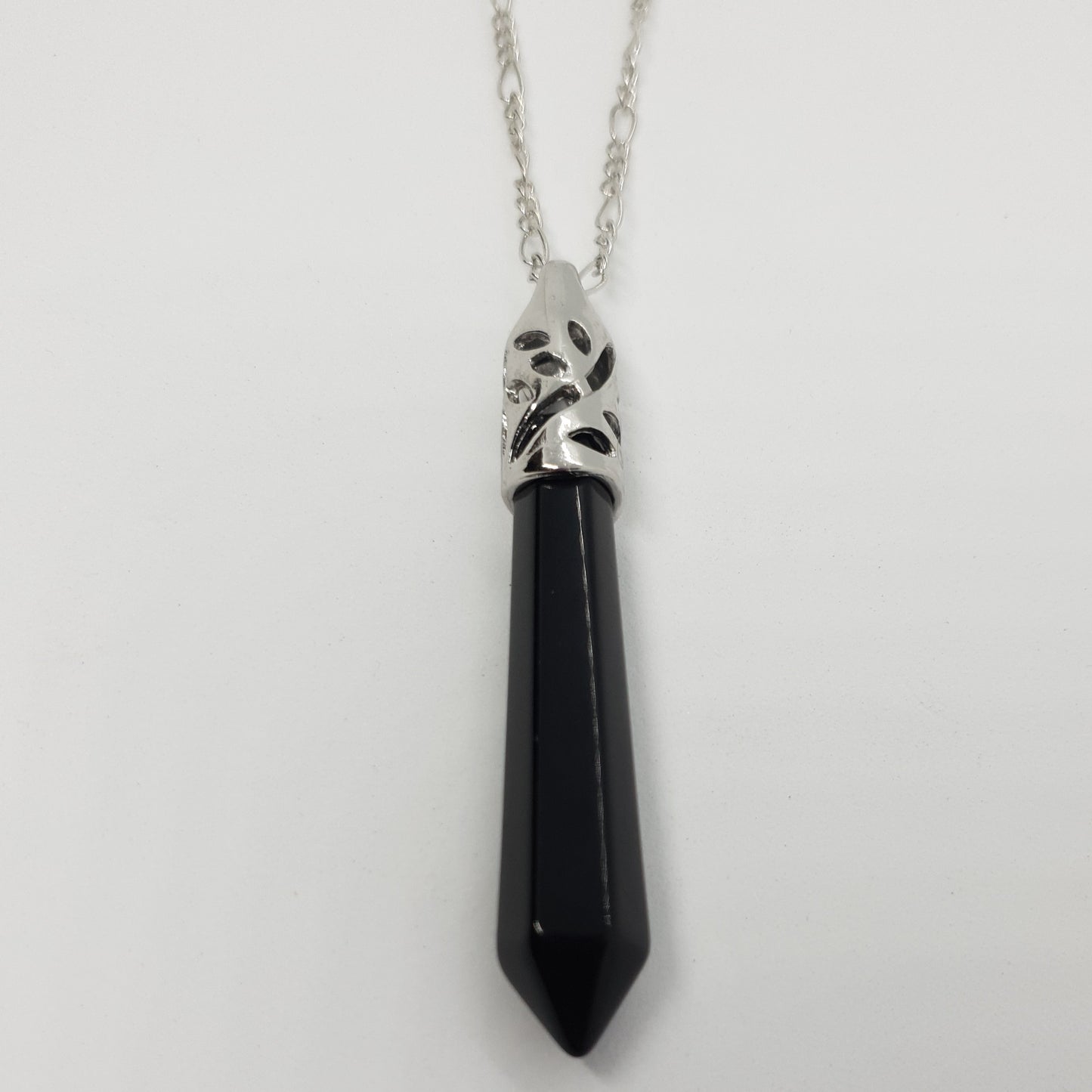 Black Onyx Hollow Carved Pillar Necklace