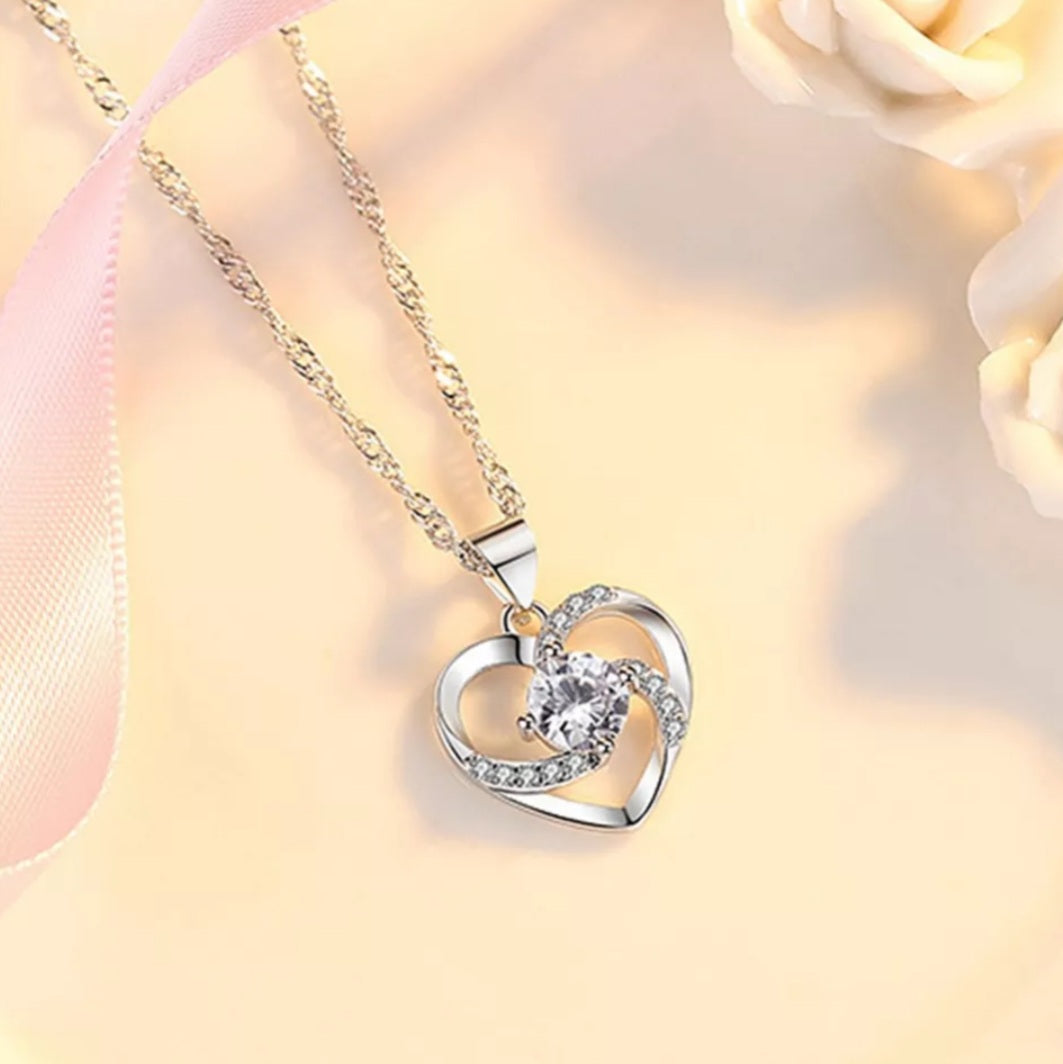 925 Sterling Silver Hollow Heart Necklace