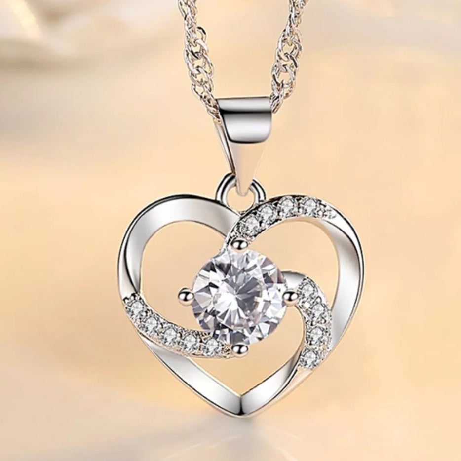 925 Sterling Silver Hollow Heart Necklace