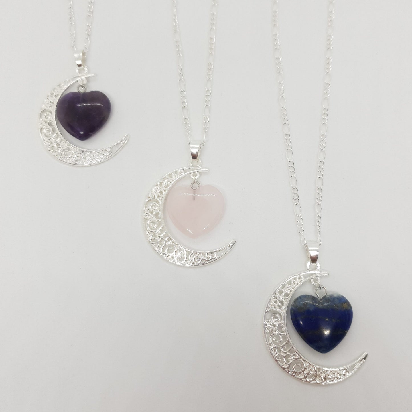 Silver Moon Stone Heart Necklace