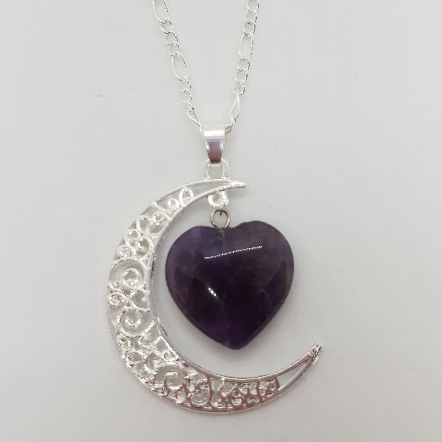 Silver Moon Stone Heart Necklace