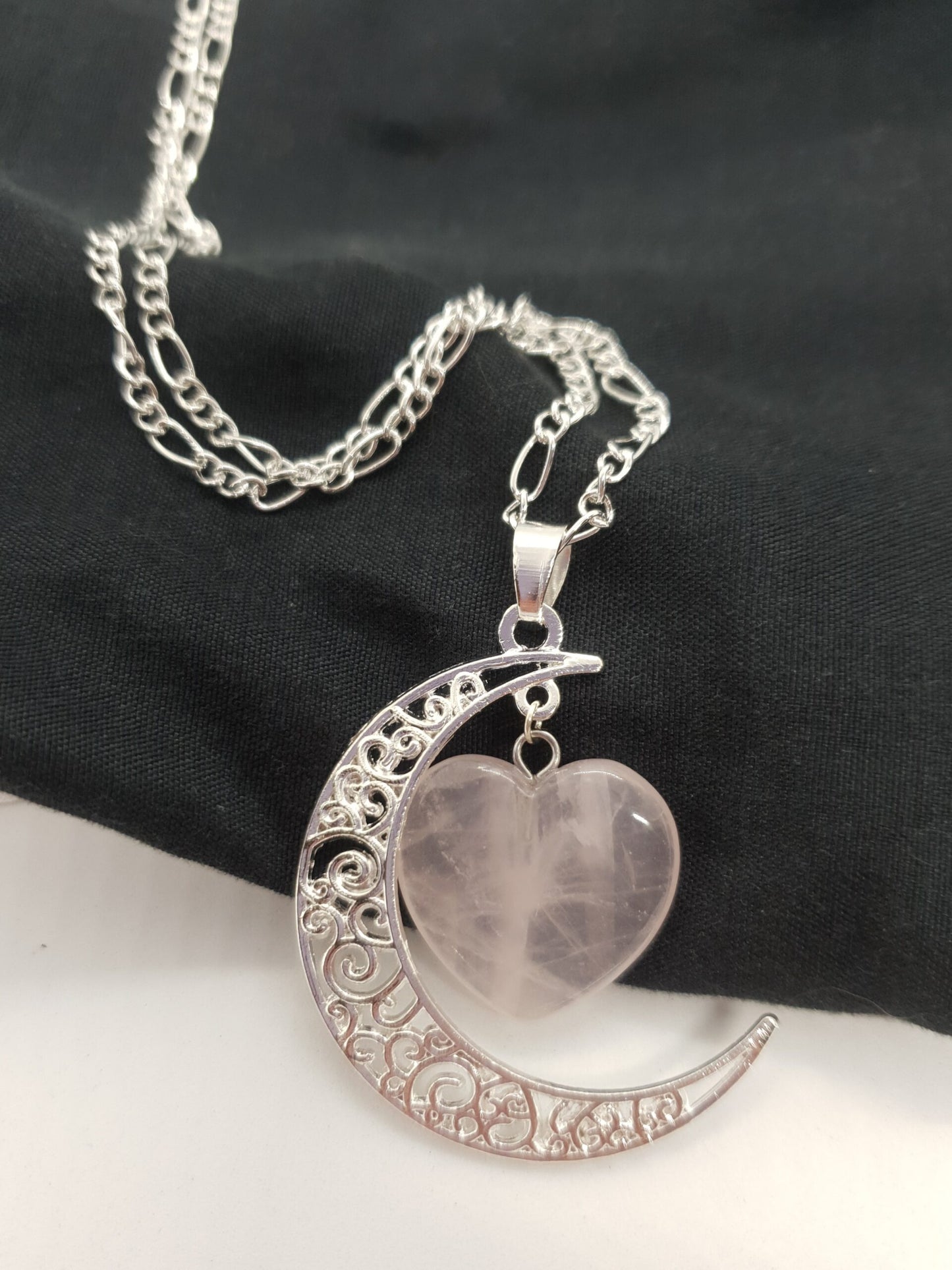 Silver Moon Stone Heart Necklace