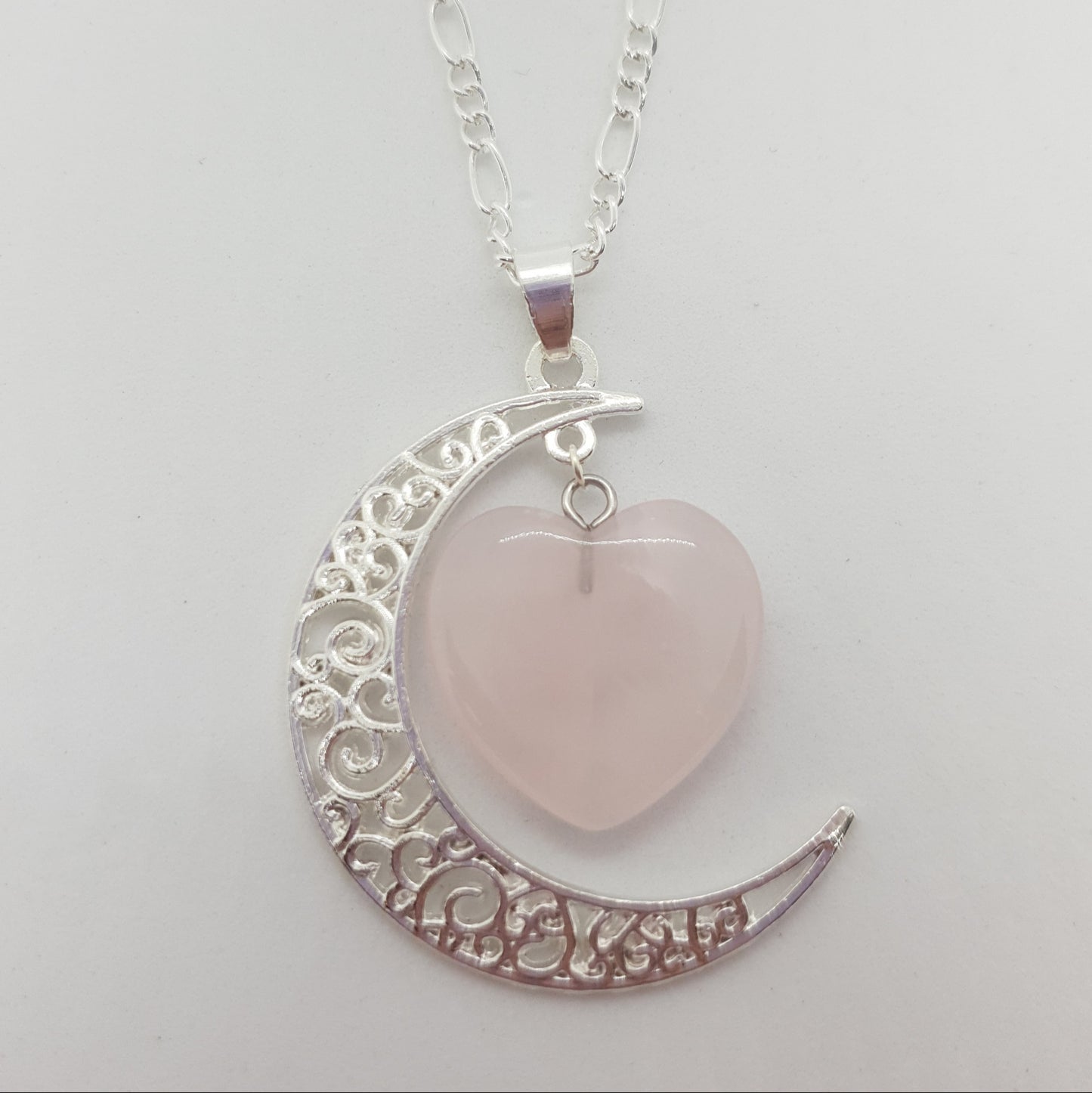 Silver Moon Stone Heart Necklace