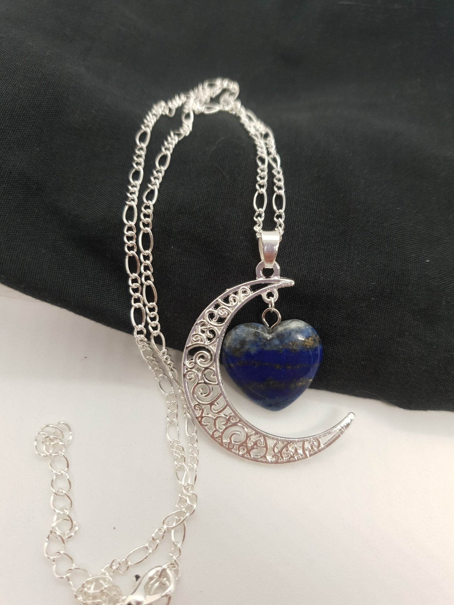 Silver Moon Stone Heart Necklace