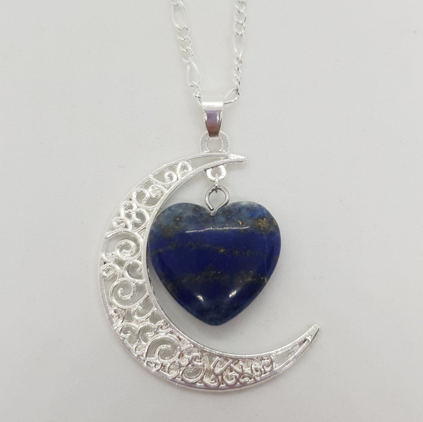 Silver Moon Stone Heart Necklace