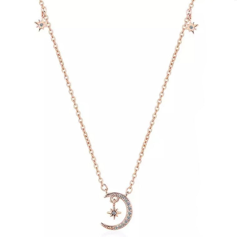 Sterling Silver Star Moon Zircon Necklace