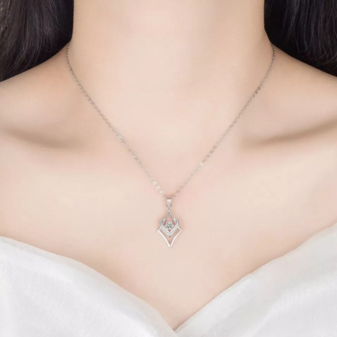 Sterling Silver Rhombus Design Zircon Necklace