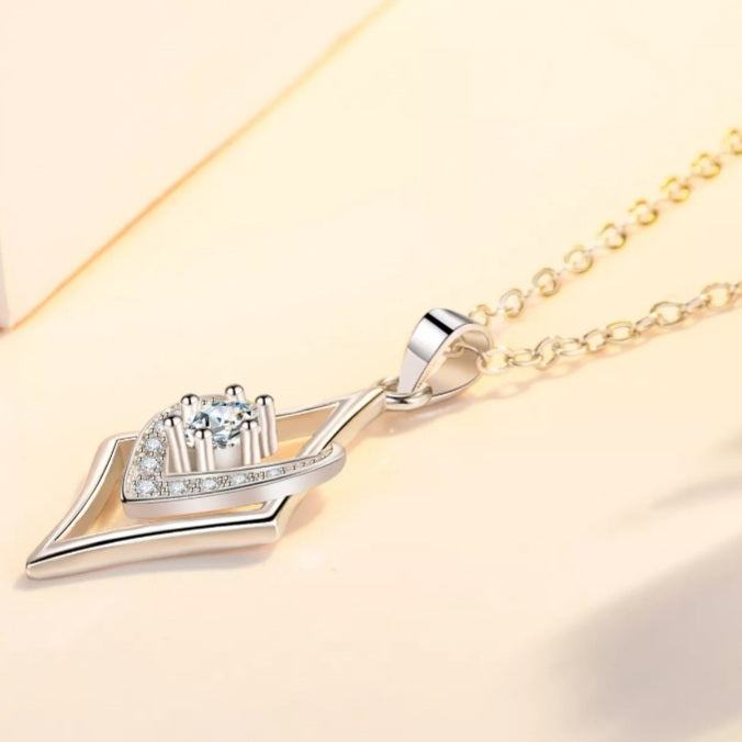 Sterling Silver Rhombus Design Zircon Necklace