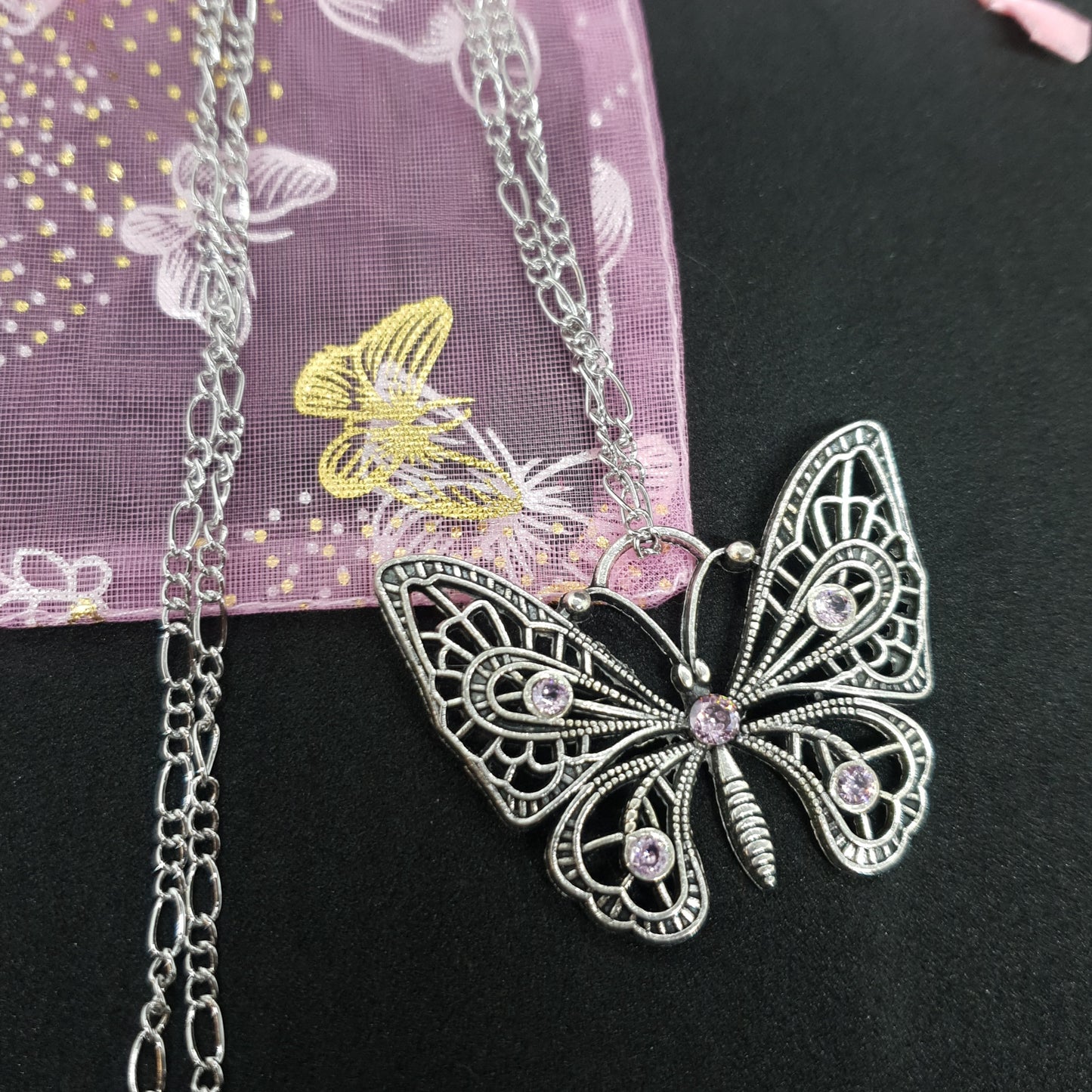 Silver Cubic Zirconia Butterfly Necklace