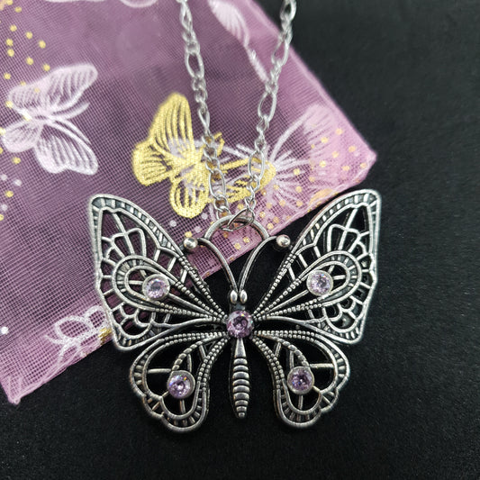 Silver Cubic Zirconia Butterfly Necklace