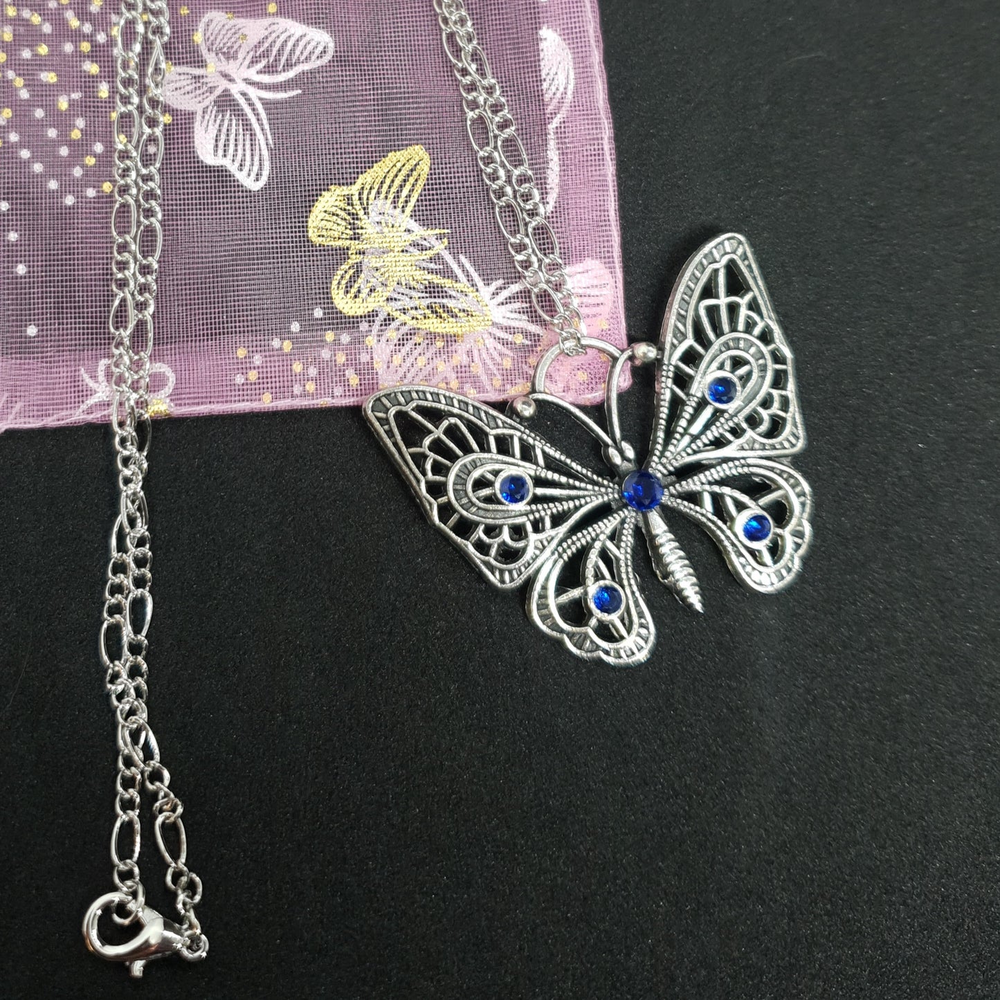 Silver Cubic Zirconia Butterfly Necklace