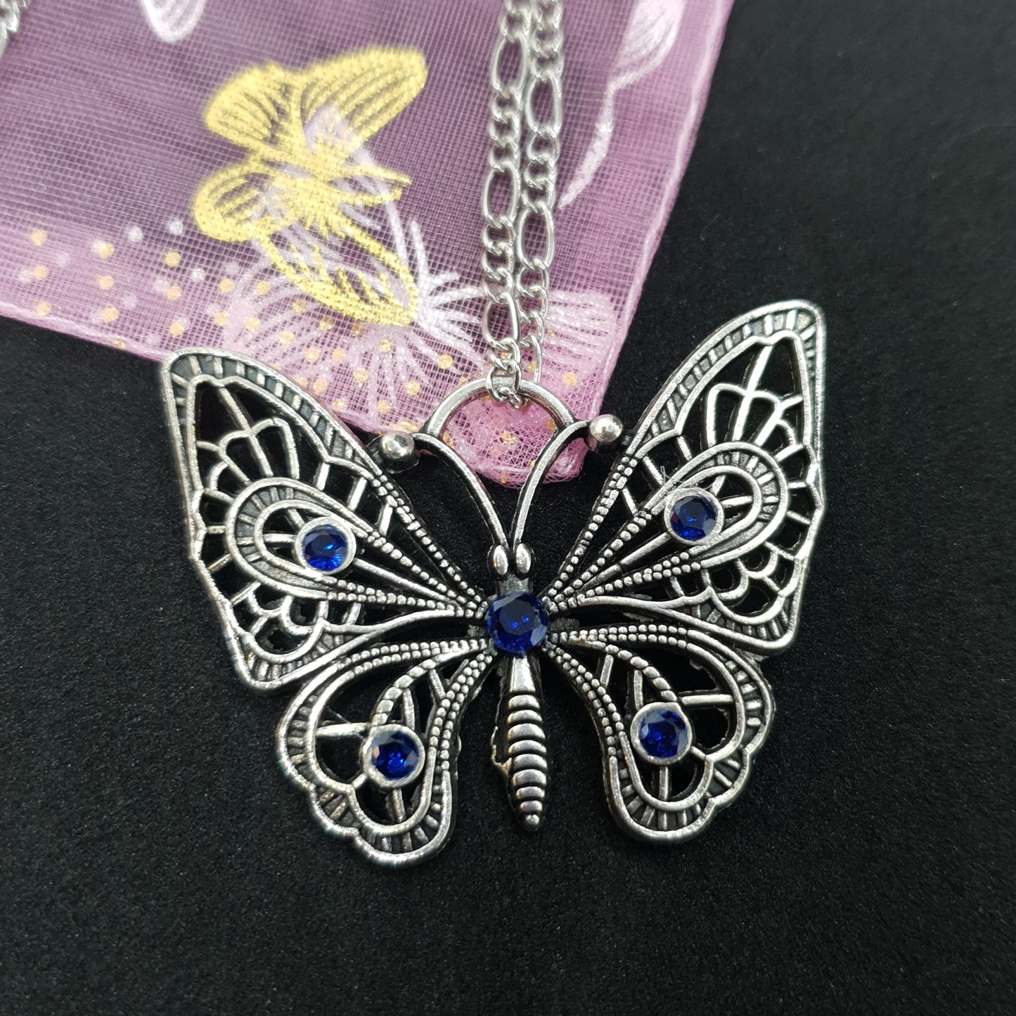 Silver Cubic Zirconia Butterfly Necklace