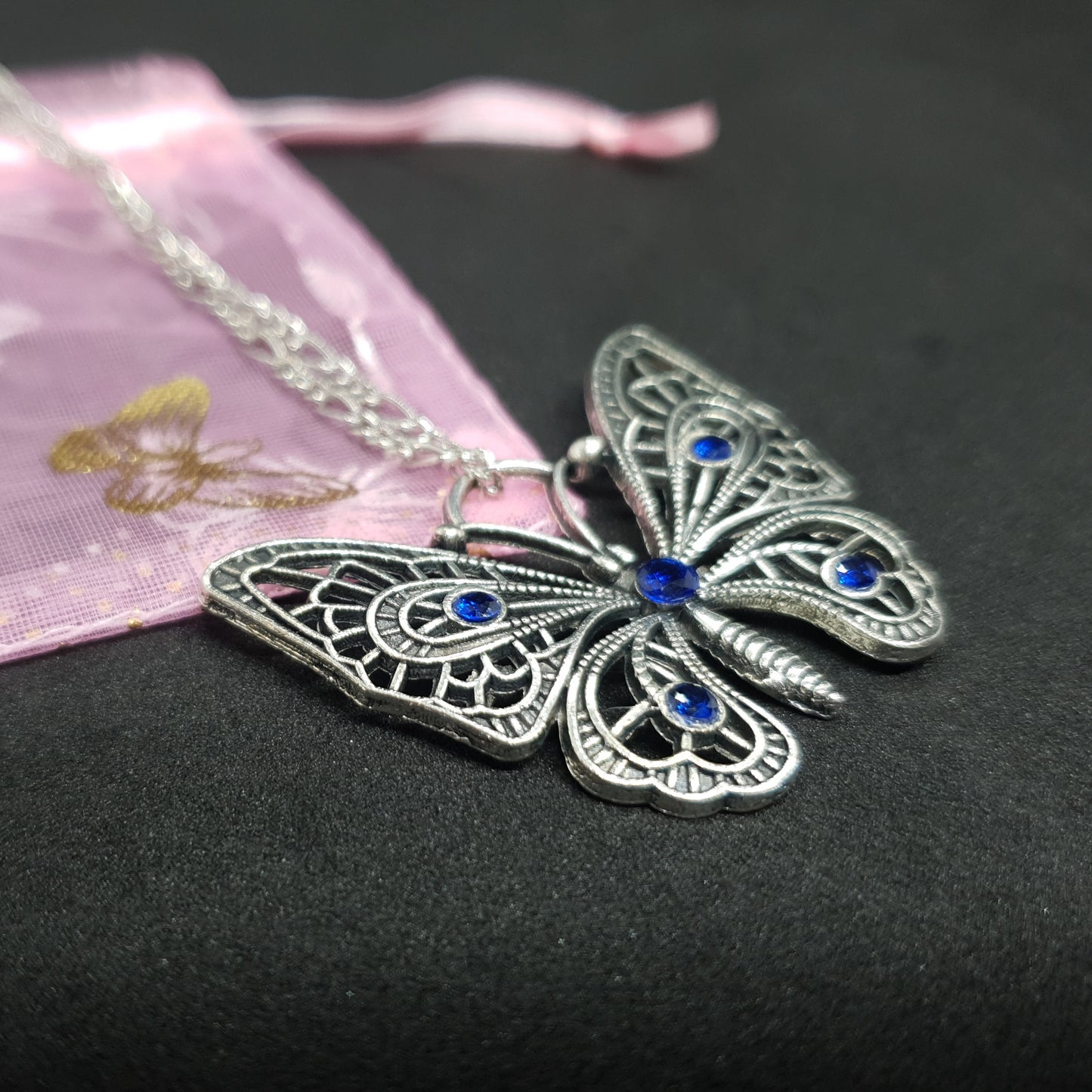 Silver Cubic Zirconia Butterfly Necklace