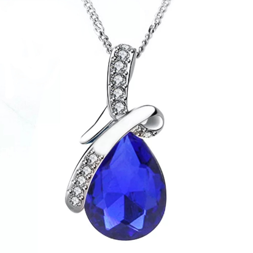 Silver Water Drop Crystal Necklace