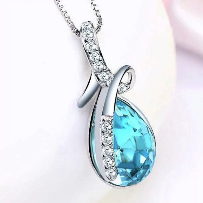 Silver Water Drop Crystal Necklace