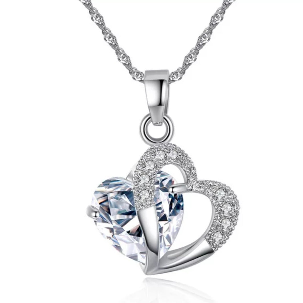 Silver Crystal Power Heart Pendant Necklace