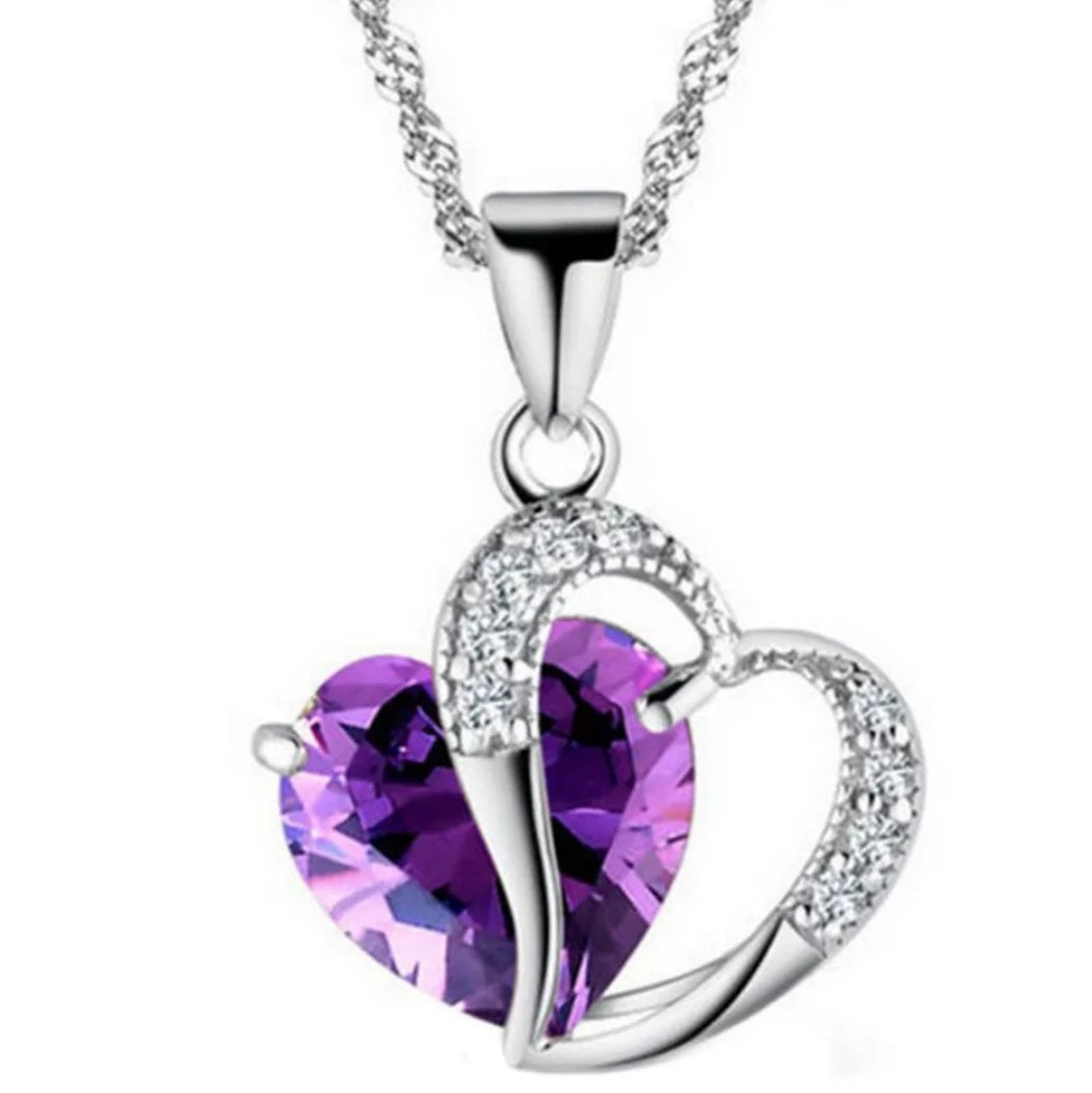 Silver Crystal Power Heart Pendant Necklace