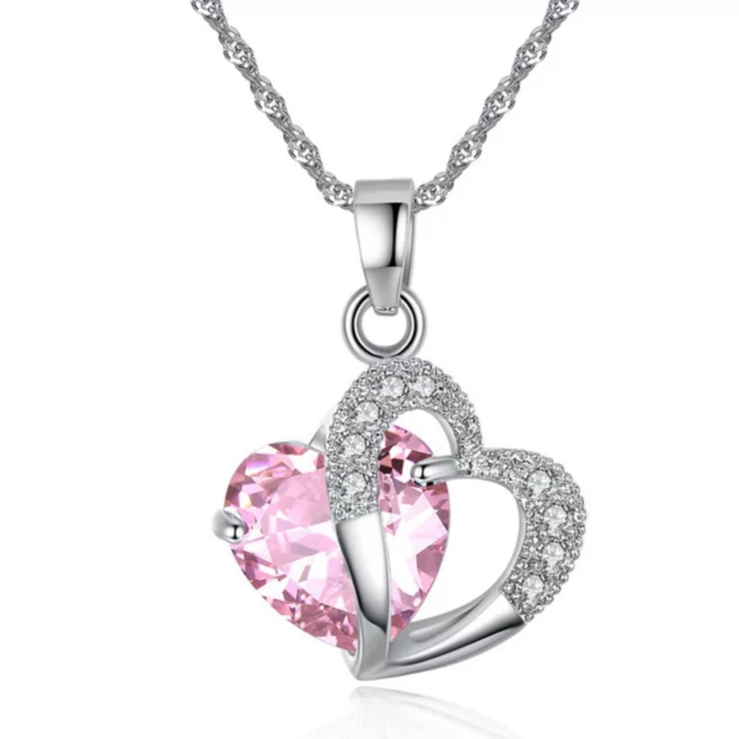 Silver Crystal Power Heart Pendant Necklace