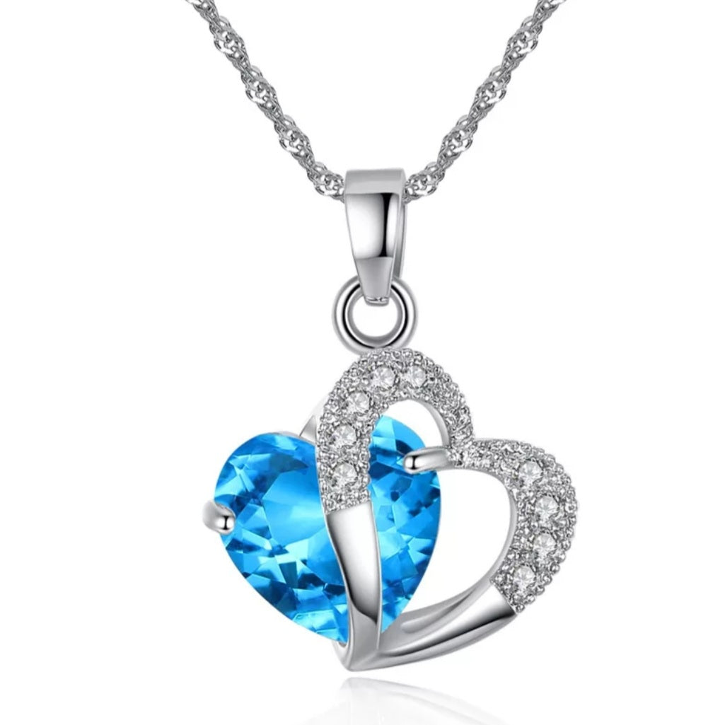 Silver Crystal Power Heart Pendant Necklace