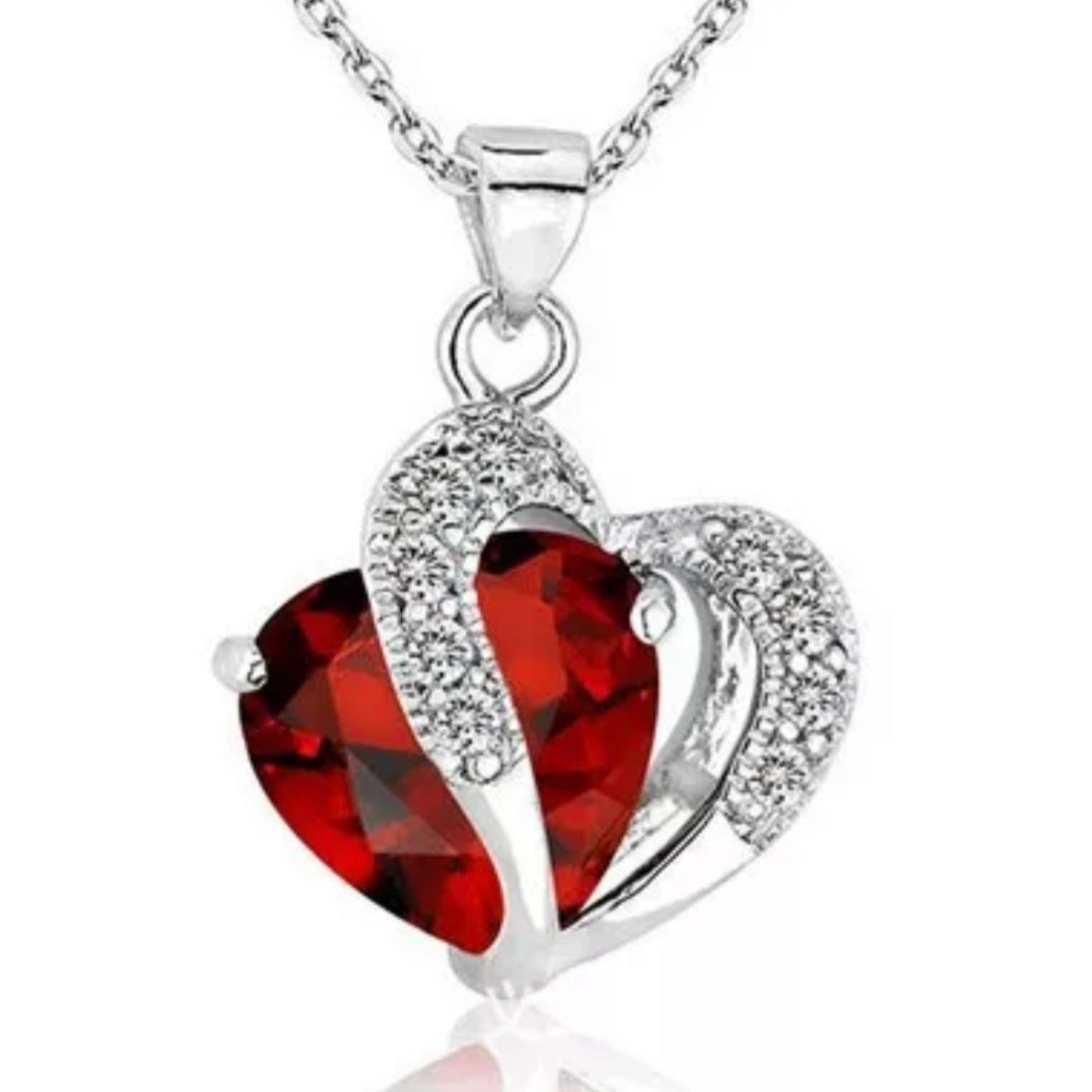 Silver Crystal Power Heart Pendant Necklace