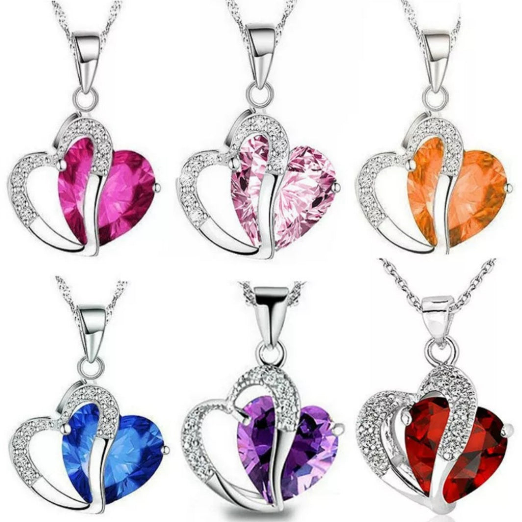 Silver Crystal Power Heart Pendant Necklace