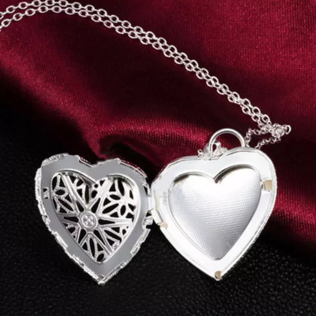 Silver Romantic Love Heart Photo Memory Locket Necklace