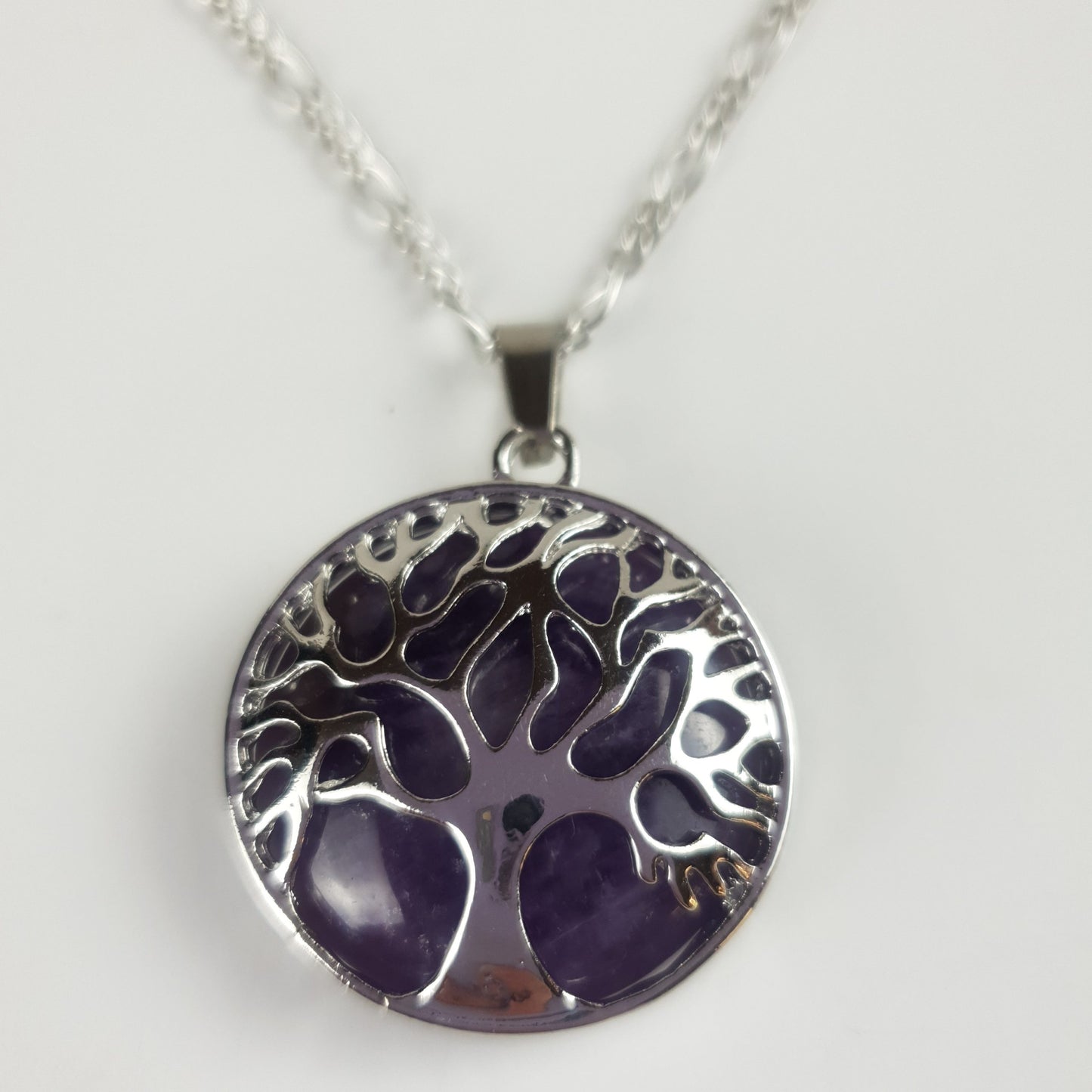 Silver Natural Stone Tree Of Life Necklace