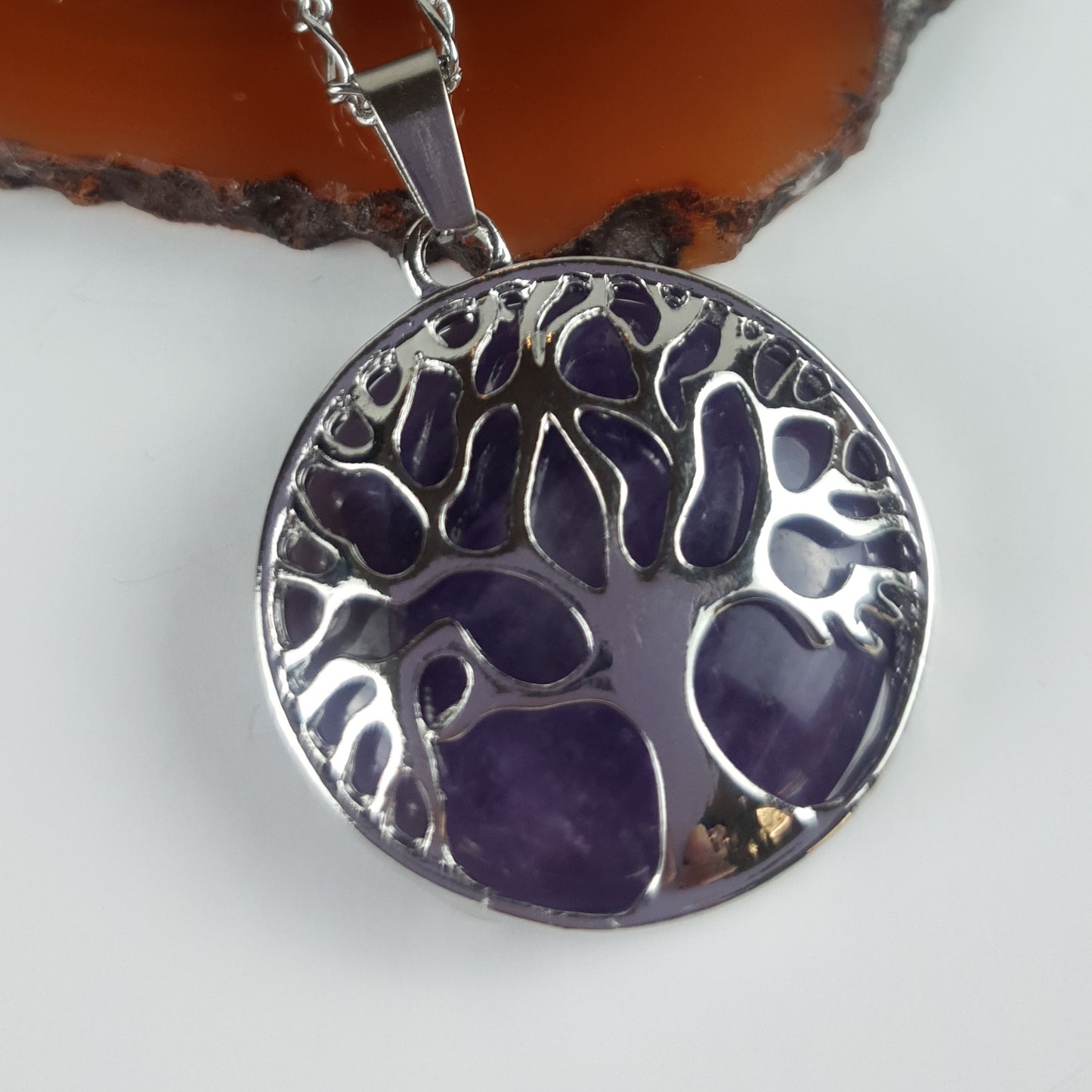 Silver Natural Stone Tree Of Life Necklace