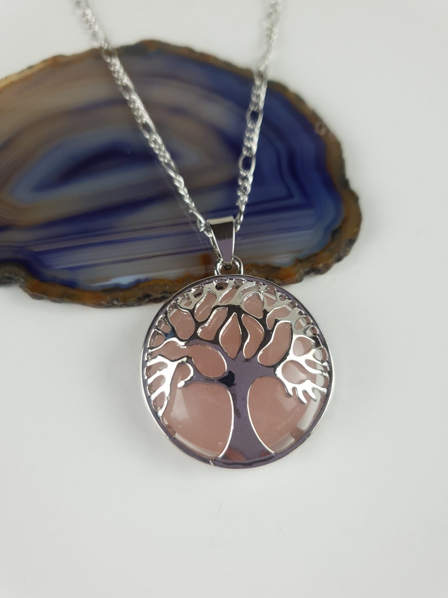 Silver Natural Stone Tree Of Life Necklace