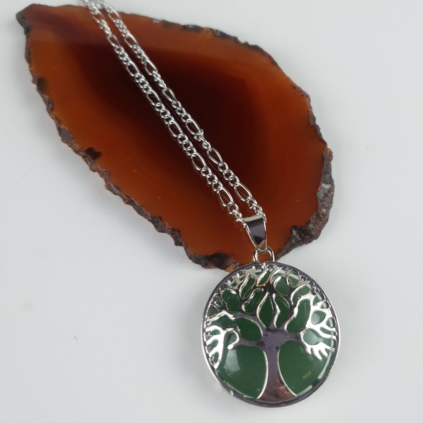 Silver Natural Stone Tree Of Life Necklace