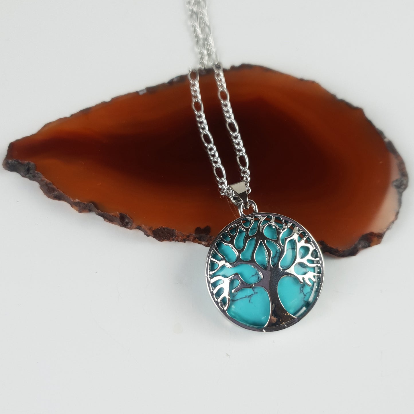 Silver Natural Stone Tree Of Life Necklace