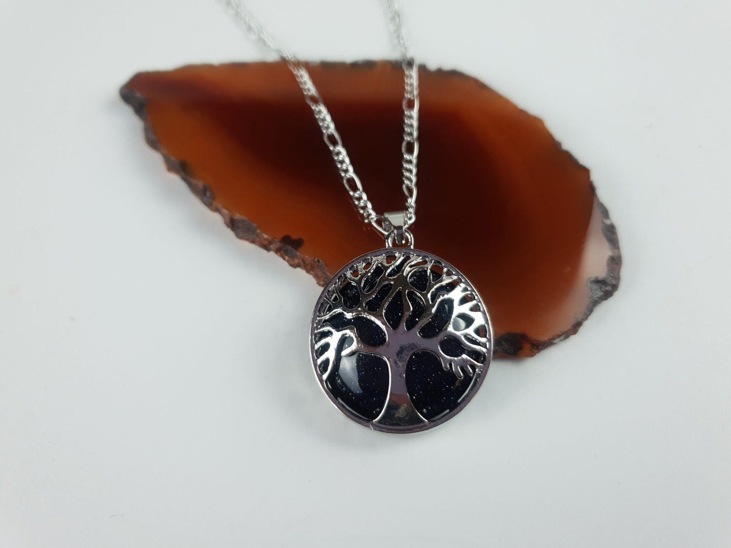 Silver Natural Stone Tree Of Life Necklace