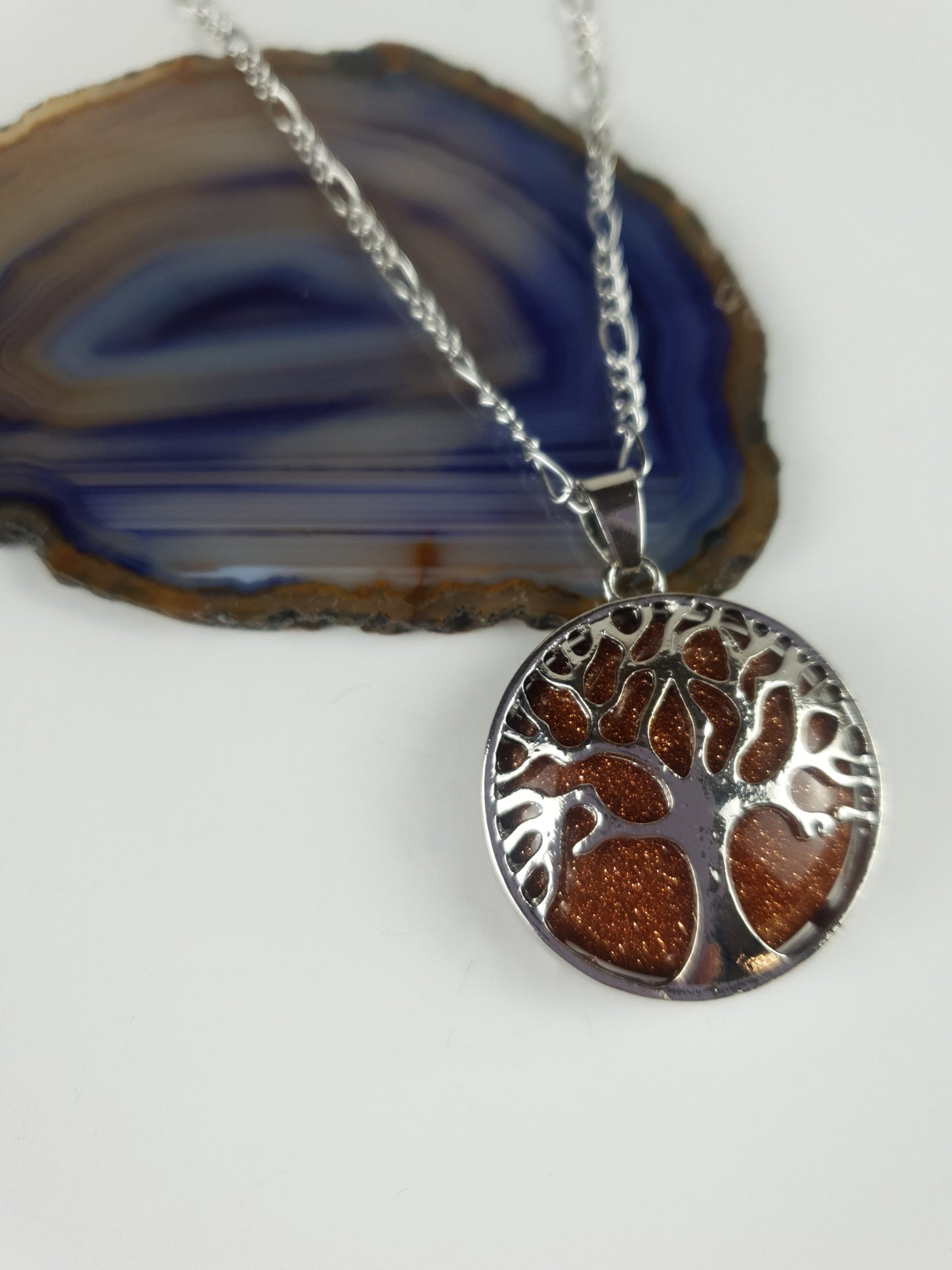 Silver Natural Stone Tree Of Life Necklace