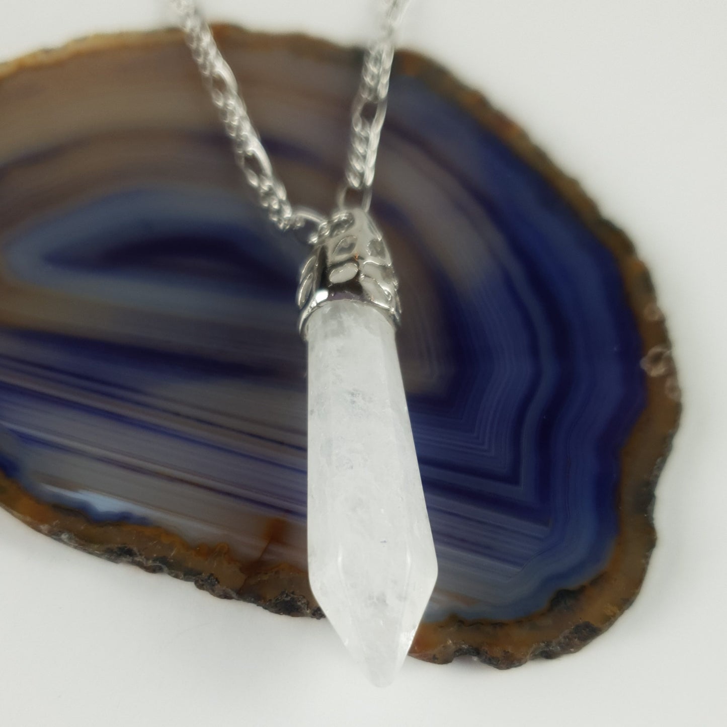 Silver Hollow Carved Natural Stone Pillar Necklace