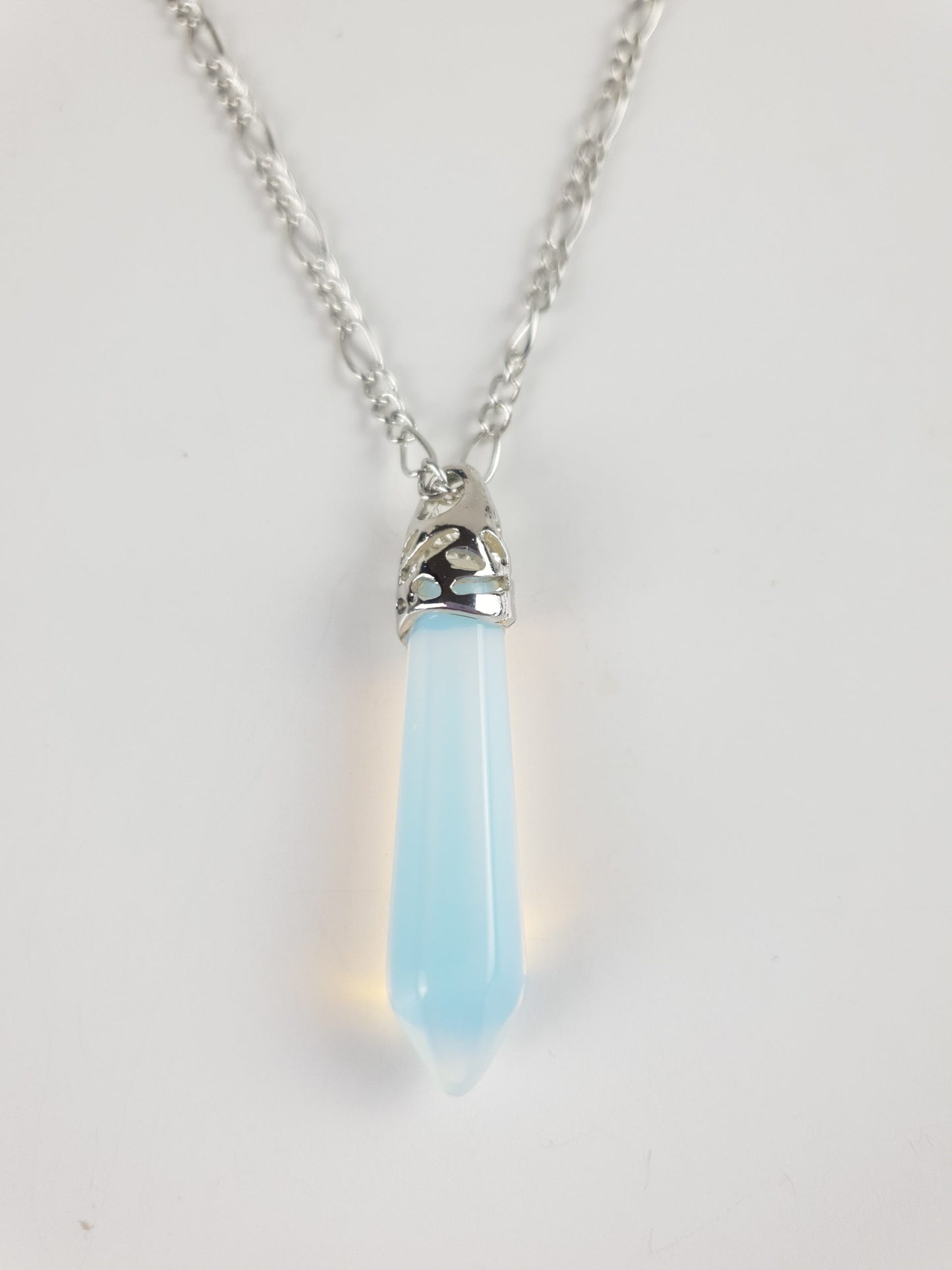 Silver Hollow Carved Natural Stone Pillar Necklace