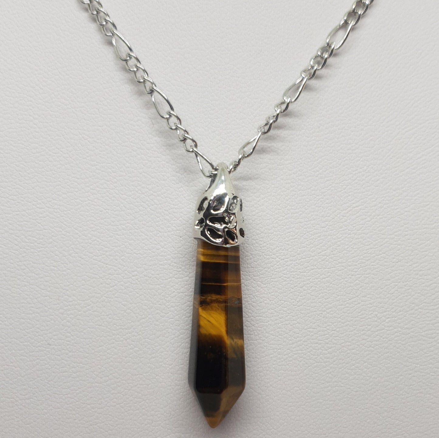 Silver Hollow Carved Natural Stone Pillar Necklace