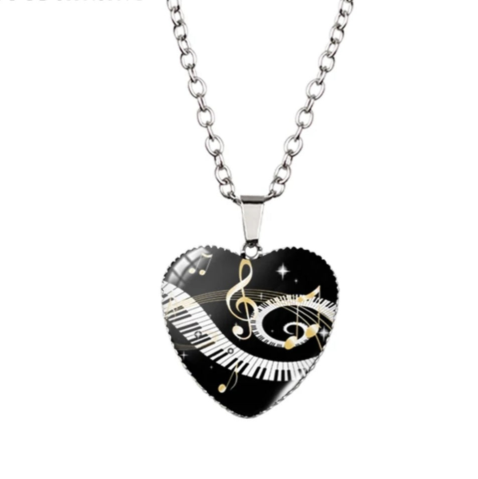 Silver Heart Shaped Dome Piano Keys Necklace