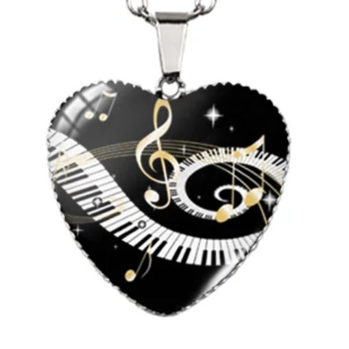 Silver Heart Shaped Dome Piano Keys Necklace