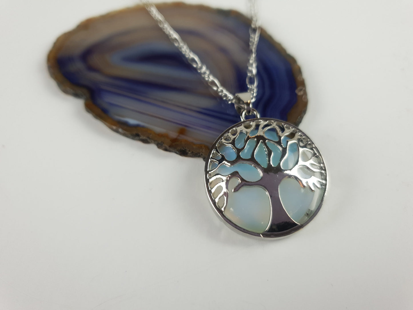 Silver Natural Stone Tree Of Life Necklace