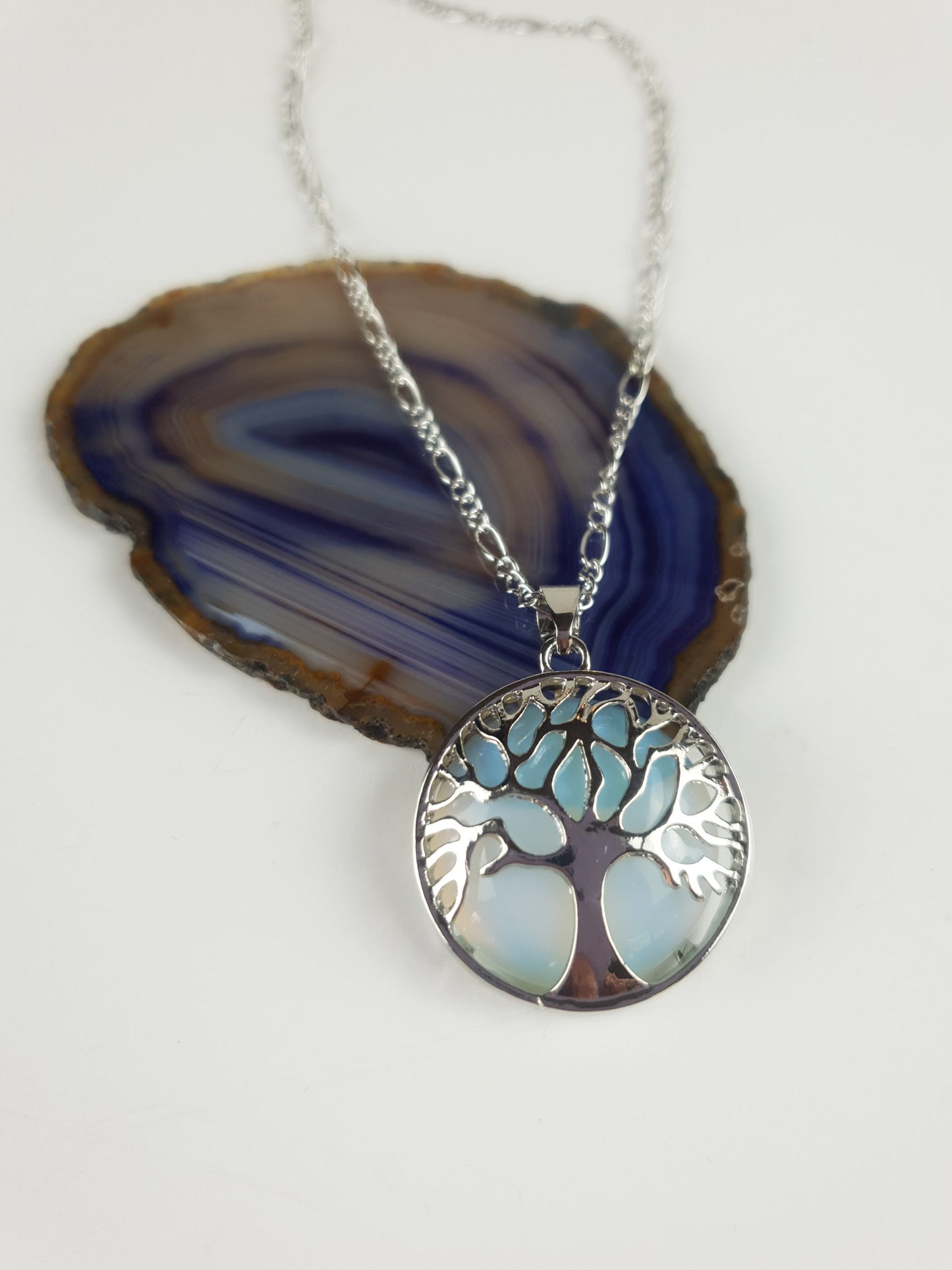 Silver Natural Stone Tree Of Life Necklace