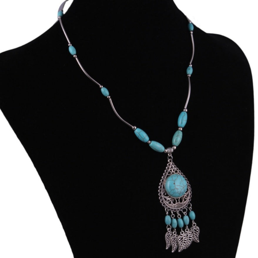 Bohemian Turquoise Water Drop Tassel Necklace